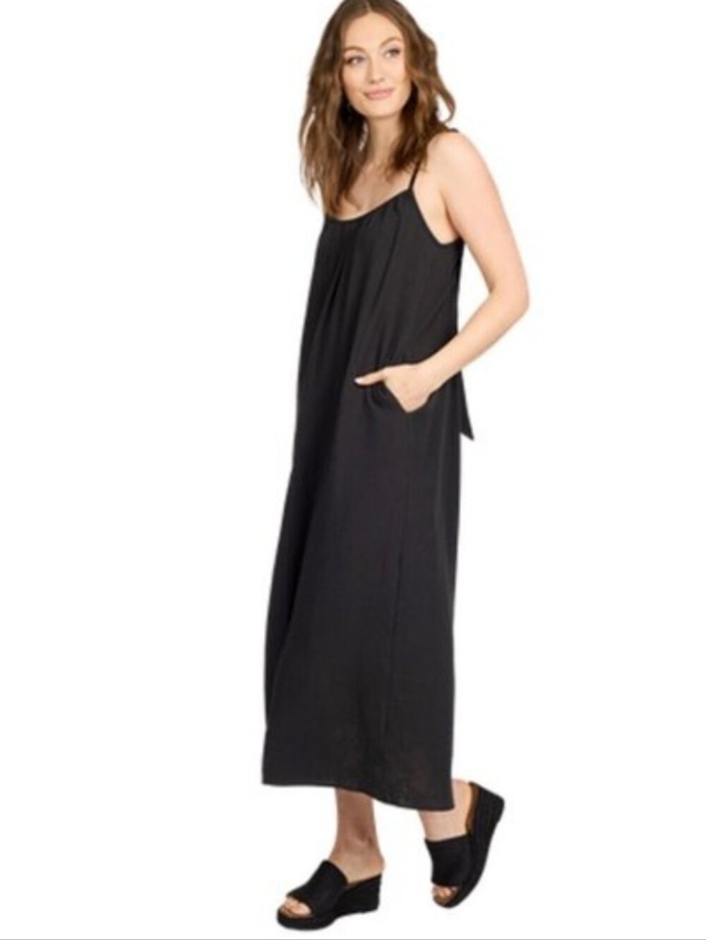 Sol Angeles Gauzy Cotton Maxi Dress Black Open Tie Back Womens Size XL XXL New